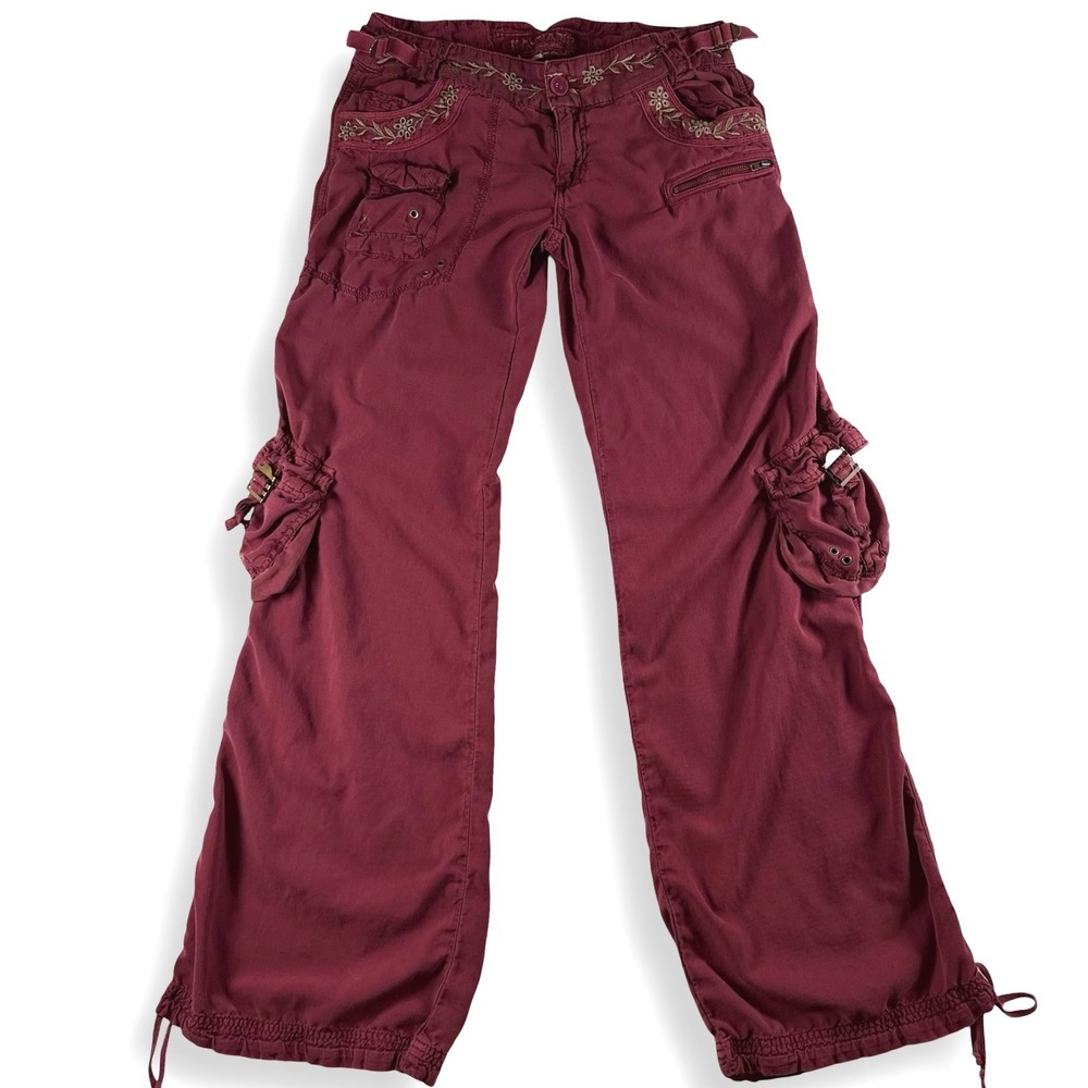 Vintage Da-Nang Surplus Indo-Chine Burgundy Embroidered Cargo Pants Womens Small